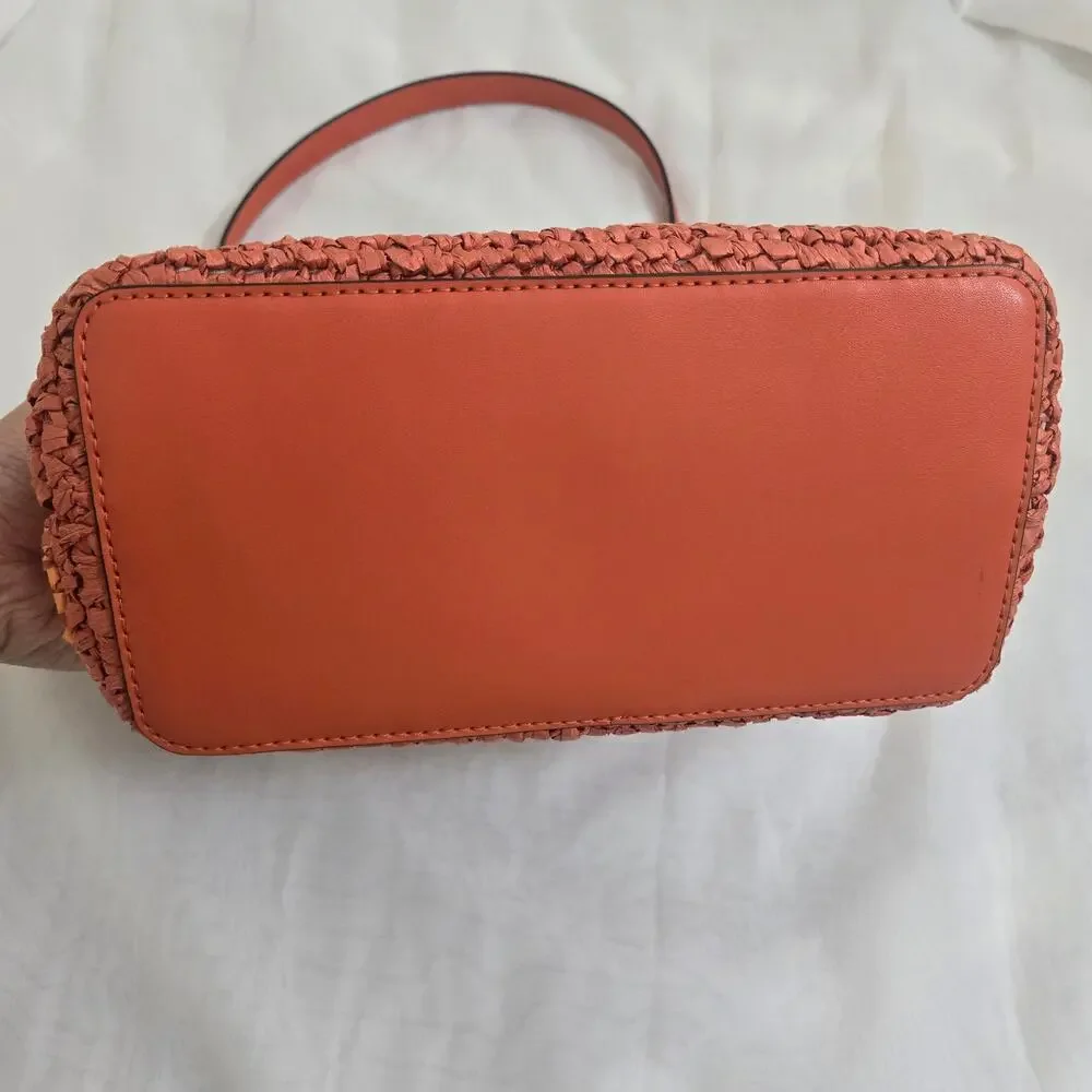 Michael Kors Pratt Medium Ombre Straw Shoulder Bag Red Clay Orange Summer Boho - Picture 12 of 15